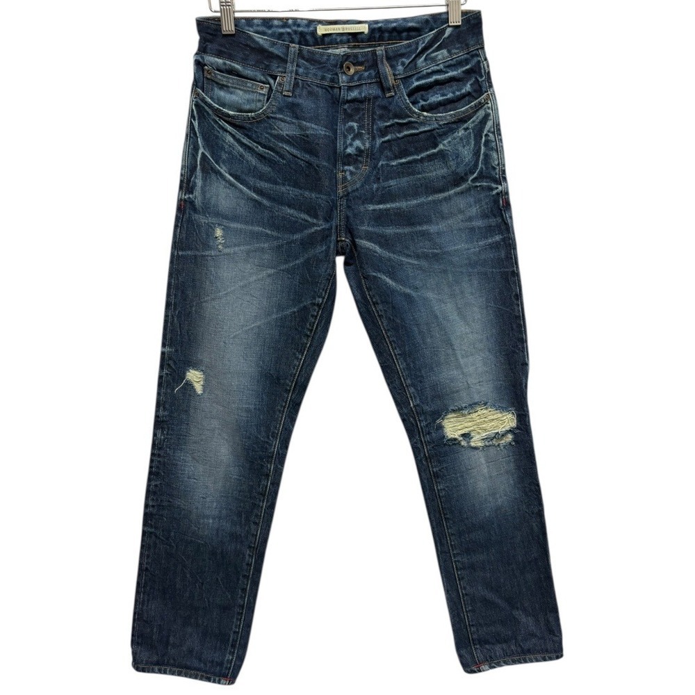 Norman Russell Selvedge Denim Distressed Ripped Button Fly Jeans Size 32